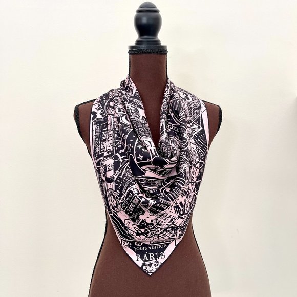 New Louis Vuitton Scarf Luggage Travel Stamps Pink Silk Wrap - Picture 9 of 14